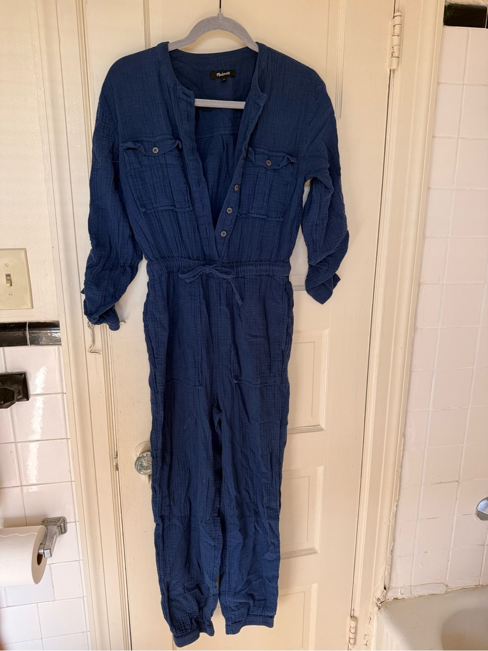Madewell Deep Blue Long-Sleeve Women’s One-Piece Romper